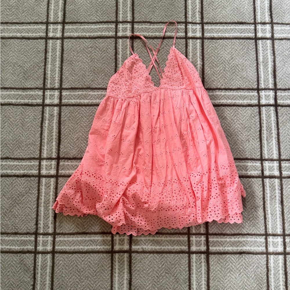 Free People Pink Eyelet Mini Dress